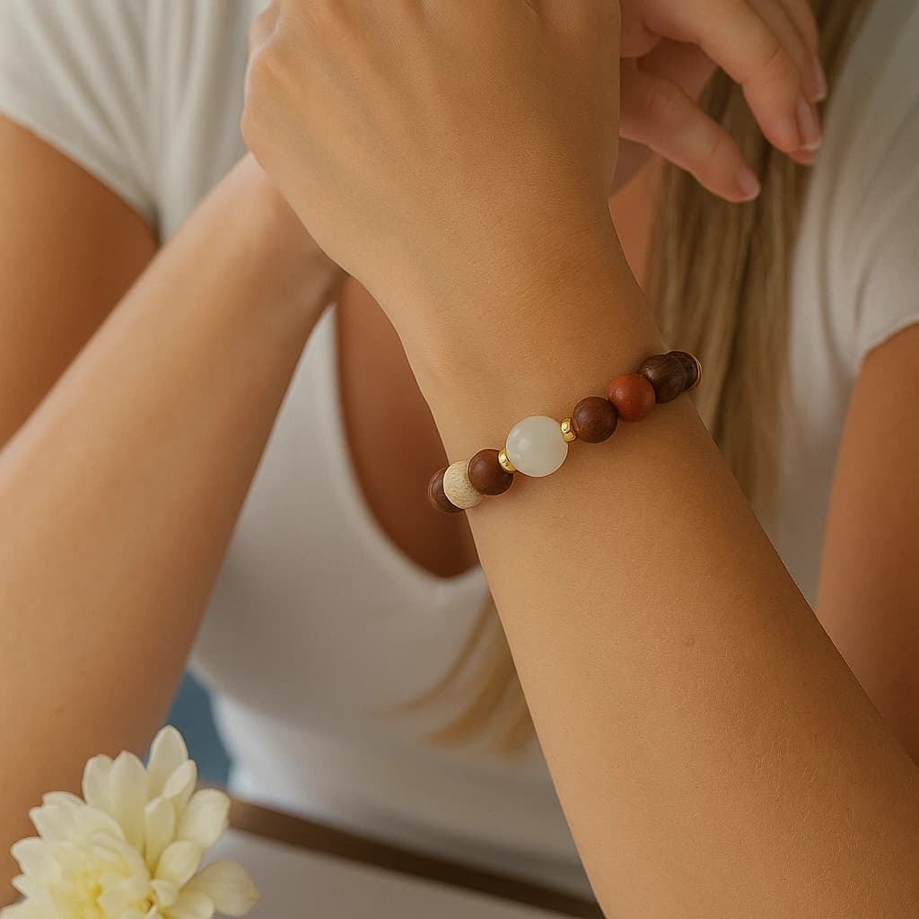 Model wearing Zenya bracelets